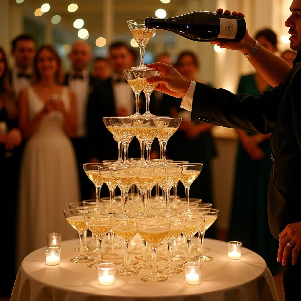 Champagne tower at midnight