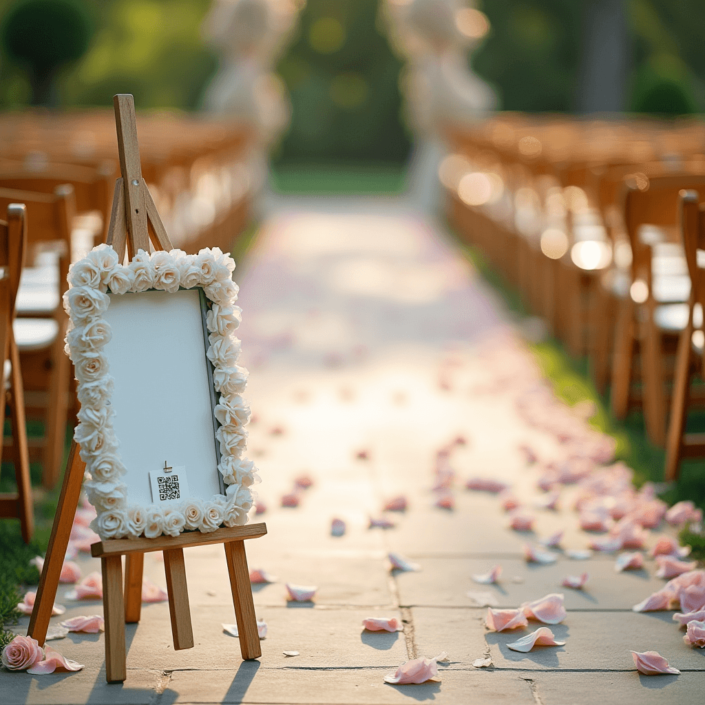 Beside the easel at the aisle