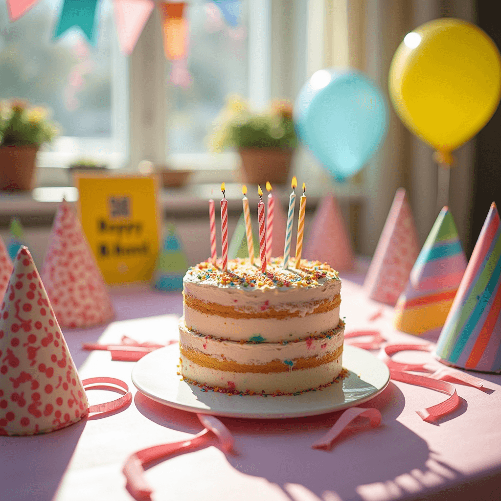 Bright sign by the cake